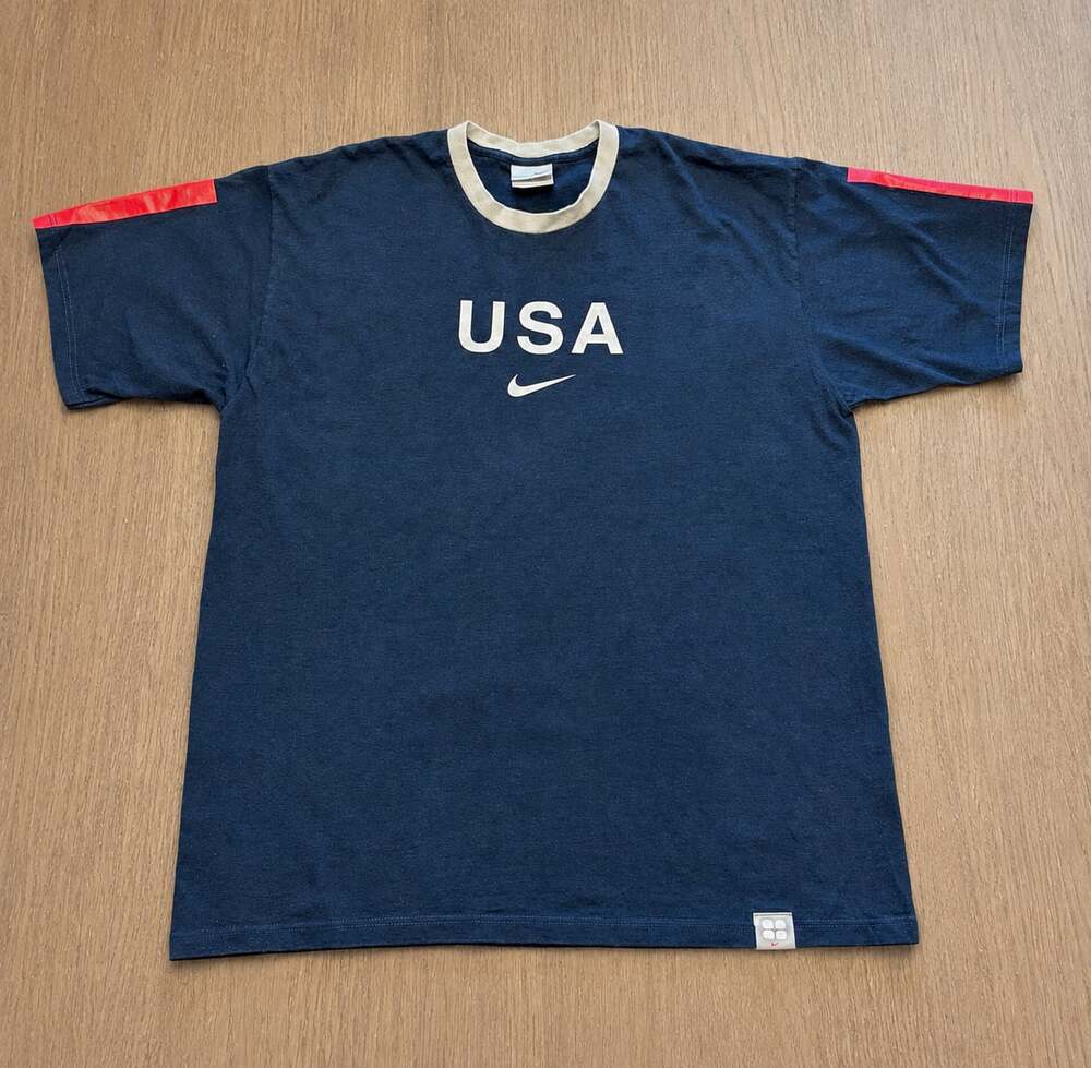 Vintage Nike Team USA Soccer Center Swoosh T Shirt Y2K Ringer Tee L